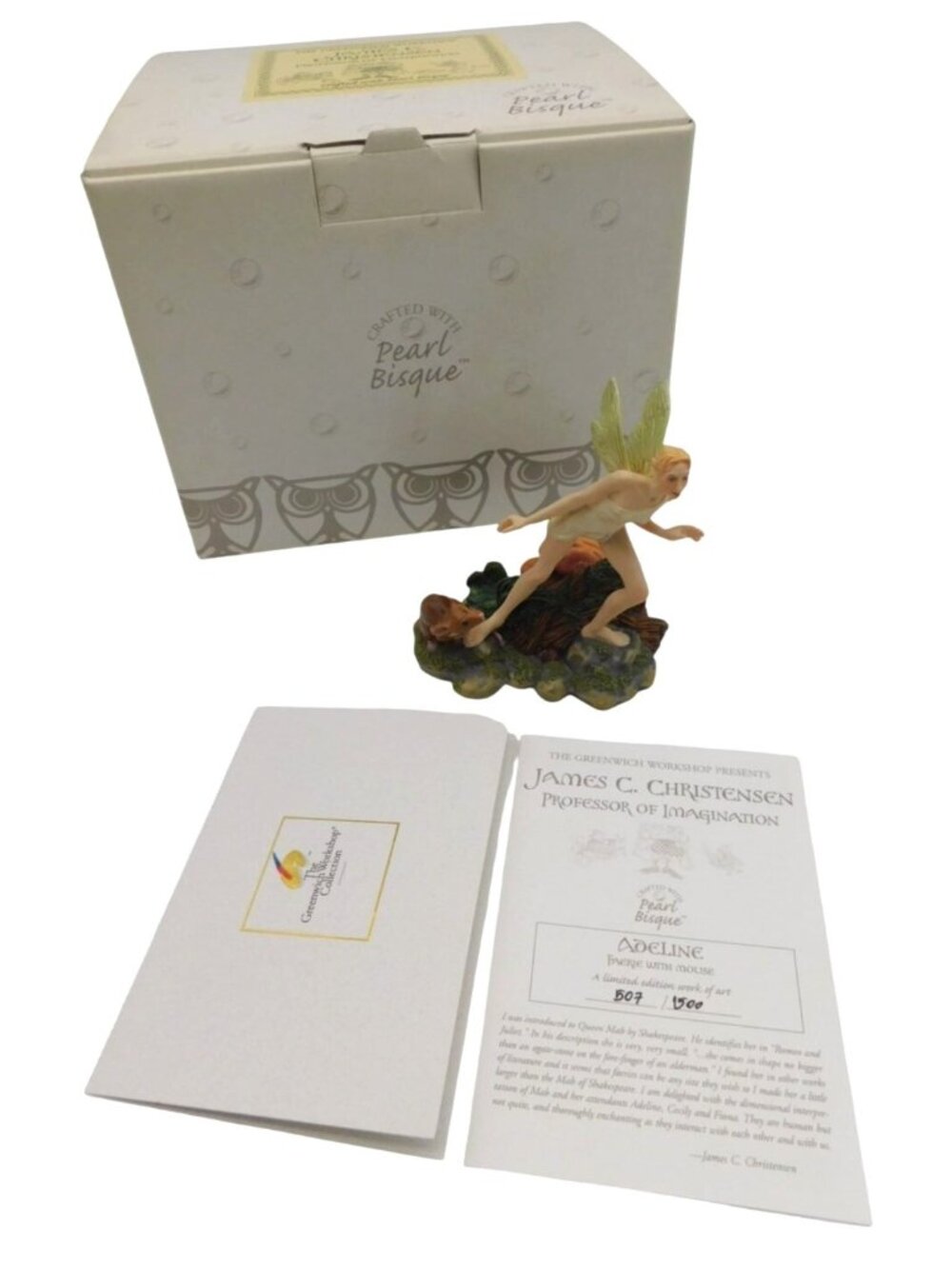 Greenwich Workshop Adeline Figurine Faerie With Mouse Pearl Bisque Box & COA